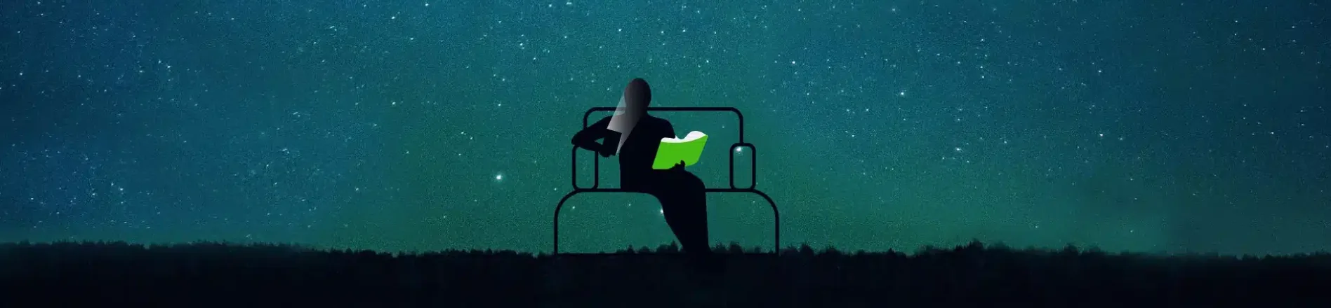 Someone reading the e-book on a couch under the night sky