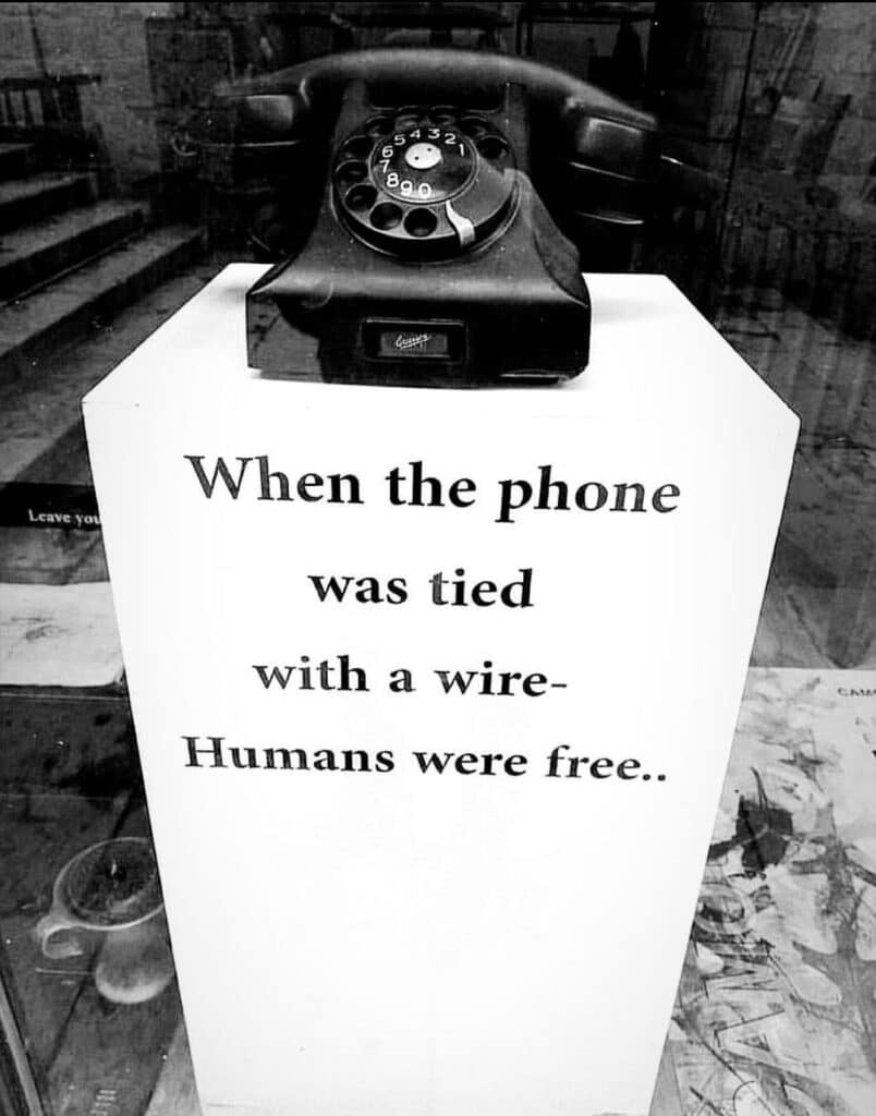 When the phone was tied with a wire - Humans were free